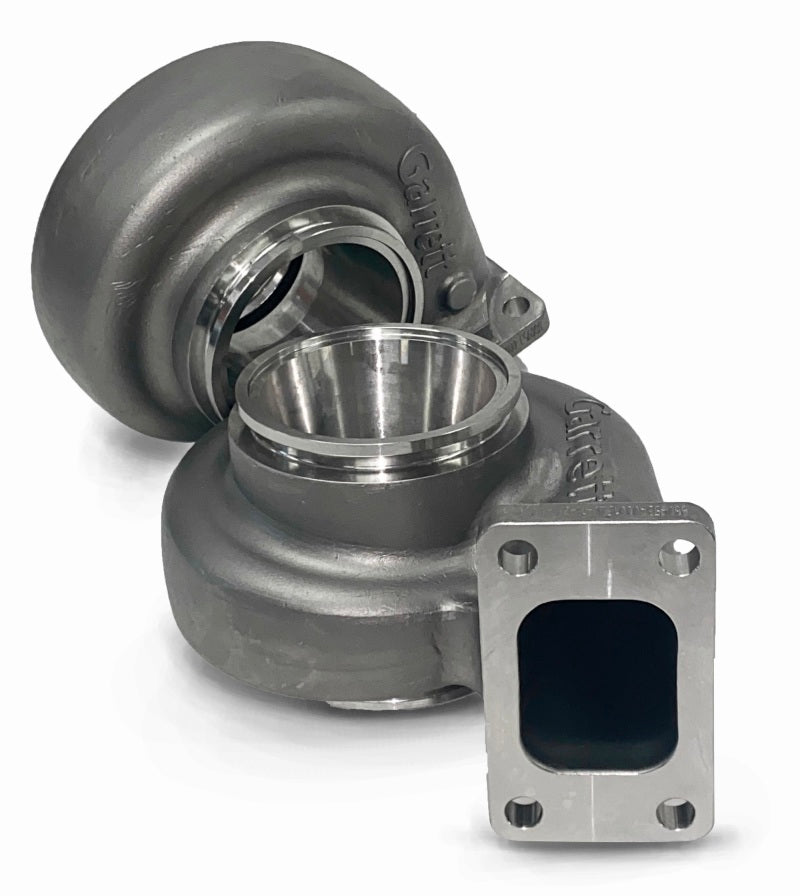 Garrett G30 turbine housing kit, T3 flange with V-band outlet, 0.83 A/R, reverse rotation, angled view