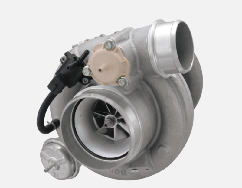 BorgWarner EFR B2 7064 Super Core turbo, angled front view showing compressor wheel, wastegate actuator and housing