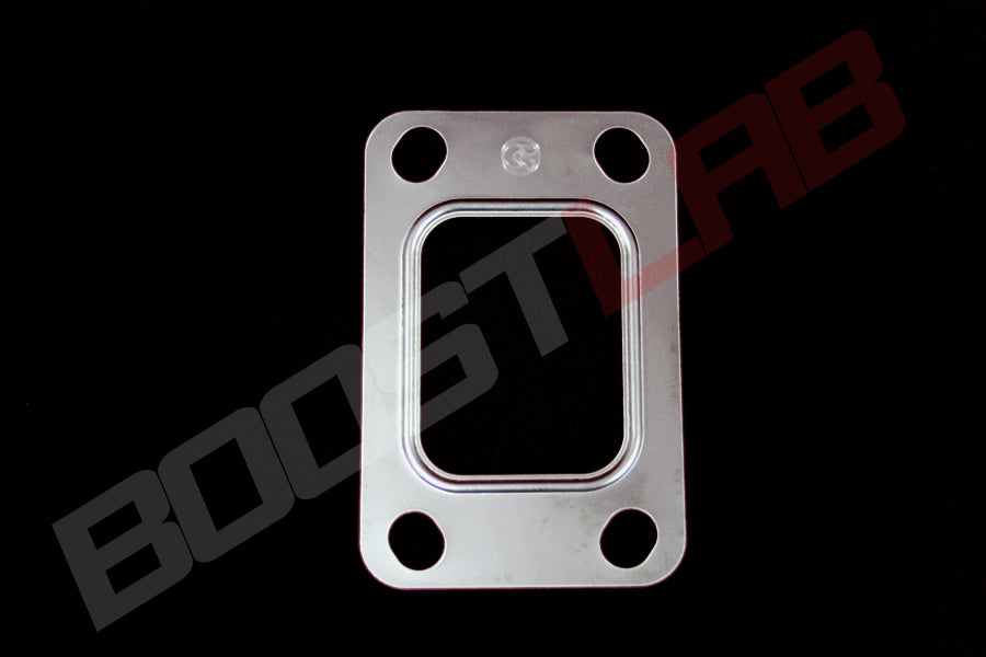 T25/GT25 turbo inlet gasket, flat metal plate with center opening and four corner bolt holes