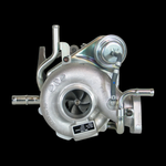 IHI VF40 turbocharger, front view showing compressor wheel, coolant lines, and actuator, for 2005-2009 Subaru Legacy GT/Outback XT