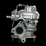 IHI VF40 turbo for 2005-2009 Subaru Legacy GT, Outback XT, front angle showing actuator, oil fittings, exhaust flange studs