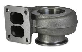 BorgWarner S300SX3 SX .83 A/R T4 turbine housing, cast metal, twin scroll inlet flange and round outlet visible