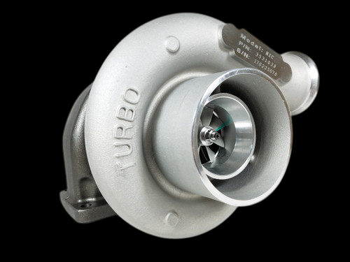H1C 3531038 turbocharger, front angle showing compressor wheel, housing, and inlet, silver finish.