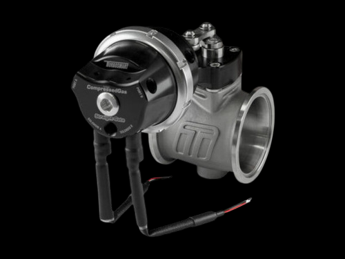 Turbosmart PSG50CG StraightGate50 wastegate, black actuator, side angle with hose and wire fittings