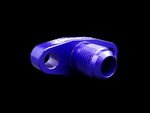 Boost Lab billet T3/T4 turbo oil drain flange, purple, side angle showing AN threaded fitting and mounting hole.