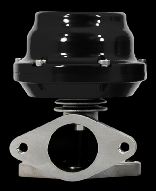 TiAL Sport F38 wastegate, 38mm, black dome housing, front view showing base flange and mounting holes
