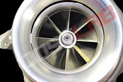BorgWarner S500SX SX 91mm turbo, front view of compressor wheel and blades, center hub visible