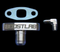 BL T3/T4 turbo oil fitting kit, showing gasket, billet drain flange, and 90 degree fitting angle
