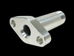 Billet T6 large frame extended oil drain flange, angled view showing threaded outlet and bolt holes.