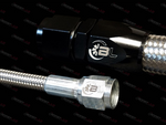 Boost Lab 2JZ Single Turbo Oil Line Kit, braided hose with black and silver AN fittings shown end to end