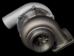 BL6062R billet turbocharger, front angle showing compressor wheel, housing and exhaust flange