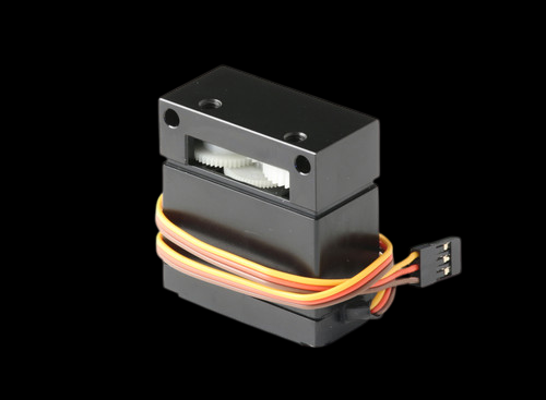 GFB Deceptor Pro Servo Motor, angled front view showing white gear, black housing, and 3 pin wire connector