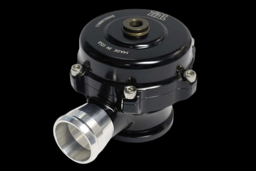 TiAL Sport QR BOV 1.5in blow off valve in black, angled view showing polished aluminum inlet and top spring cap.