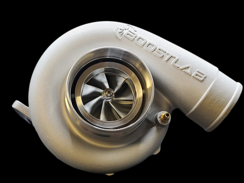 BoostLab BL6870R billet turbocharger, front view showing compressor wheel and cast housing