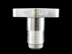 Boost Lab billet EFR turbo oil drain flange, -10AN, front view showing threaded fitting and flat top plate
