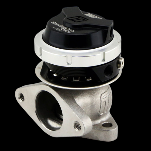 Turbosmart WG38 Gen V Ultragate 38 wastegate, black top with silver clamp, cast base with mounting flange
