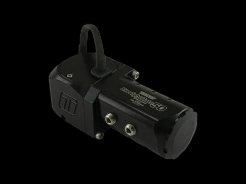 Turbosmart Electronic Straight Gate Actuator shown at an angle, black housing with fittings and handle visible.