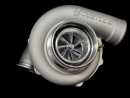 BL6262R billet turbocharger, front angle showing compressor wheel, cast housing, and boost fitting