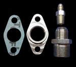 BL T6/Large Frame Turbo Oil Fitting Kit showing gasket, oil drain flange, banjo bolt fitting, and NPT adapter