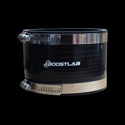 Boost Lab 4 ply silicone coupler, 4 inch black tube with worm gear clamps on each end