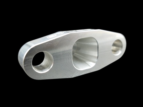 Boost Lab Billet T3/T4 Turbo Oil Drain Flange, -10 AN, angled view showing three machined bores