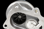 Boost Lab TD06SL2-20G turbo, close-up of compressor wheel and housing with mounting flange visible