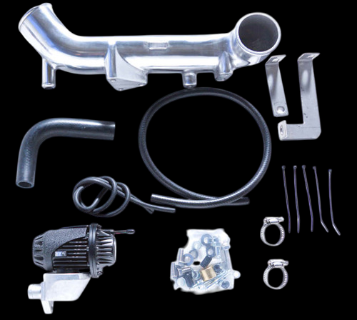 HKS Super SQV4 Black Edition FK8 kit, aluminum pipe, hoses, black valve body, brackets and clamps