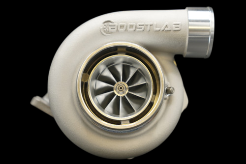 Boost Lab BL6662X billet turbocharger, front view showing compressor wheel, housing and inlet flange
