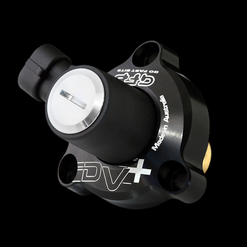 GFB DV+ diverter valve for Subaru WRX FA24, angled view showing inlet, mounting flange and solenoid port
