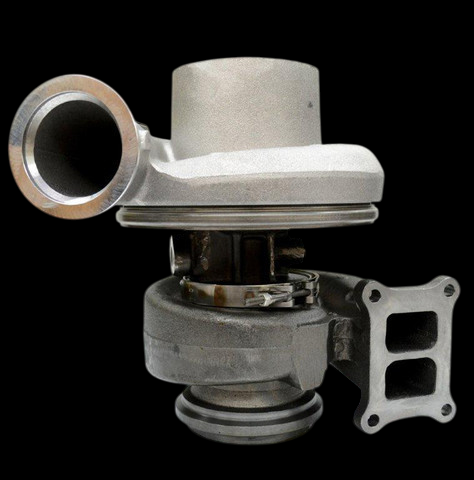 Holset HT60 turbocharger 3804502 for Cummins N14, side angle showing intake, exhaust flange and compressor housing