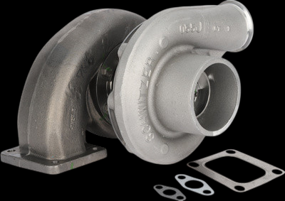 New Borg Warner S300 turbocharger for Cummins L10 300hp, compressor housing angle with mounting gaskets shown alongside