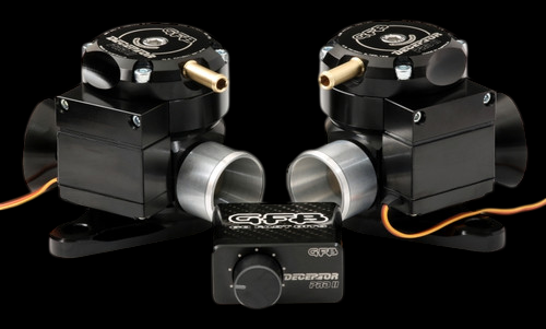 GFB Deceptor Pro II for Nissan GT-R R35, front view showing two blow off valves, controller, and wiring