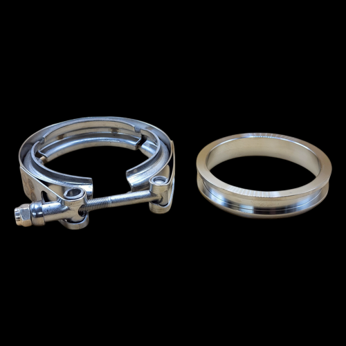 BL T4 V-Band outlet flange and stainless clamp kit, front view showing bolt closure and flange ring