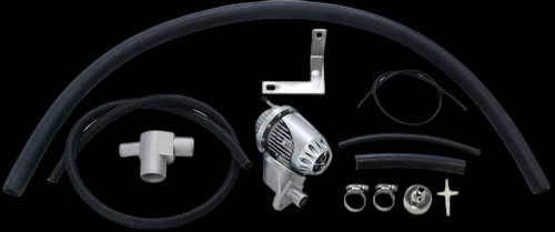 HKS Super SQV 4 return kit plus SJG, showing hoses, mounting bracket, T-fitting, clamps, and valve