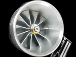 Boost Lab TD06SL2-54X turbocharger for Subaru STI, front view of compressor wheel and housing, close up
