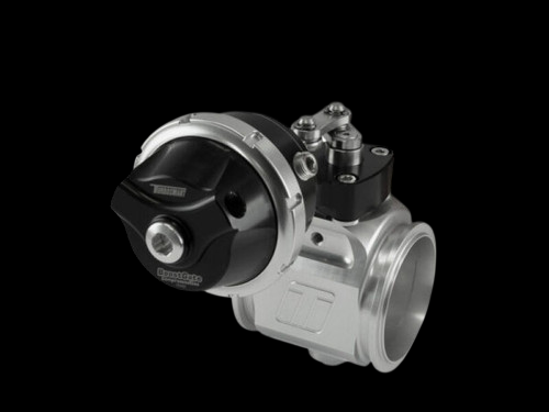 Turbosmart PBG50CG Boostgate in black, angled view showing valve body, dome and fittings