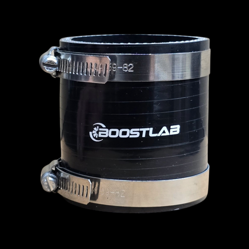 Boost Lab 4 Ply Silicone Coupler 2.5", black straight hose with two steel worm gear clamps
