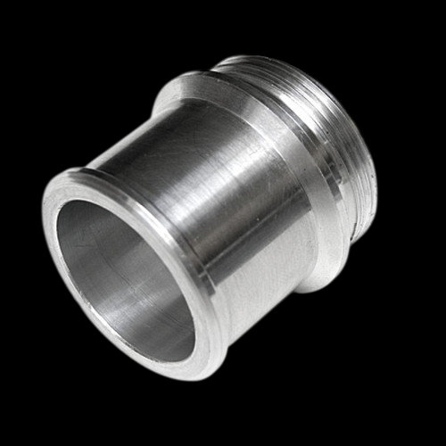Garrett GVB-50R outlet hose adapter, 1.00in, machined aluminum, threaded end and smooth hose barb visible.