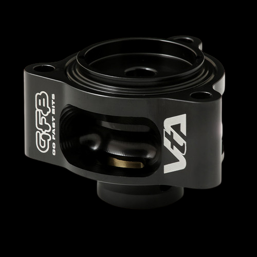 GFB VTA blow off valve for Toyota C-HR, Lexus 2.0L Turbo, black billet body, side inlet port, top flange view.
