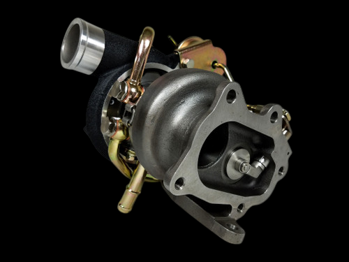 Boost Lab TD05H-20G turbocharger, front angle view showing compressor housing, inlet and oil lines