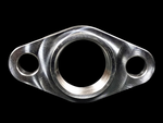 Boost Lab BL Billet T6 large frame turbo oil drain flange, front view showing center bore and two mounting holes