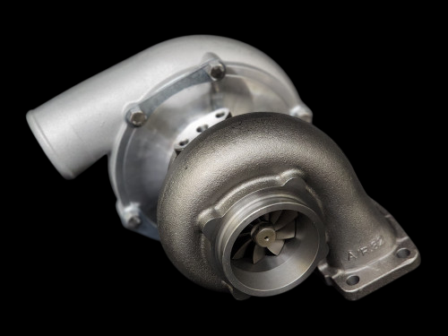 BL5862R billet turbocharger, front angle showing compressor wheel, housing, and exhaust flange