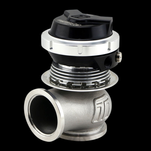 Turbosmart WG40 Gen V Comp-Gate 40mm wastegate, black actuator top, cast silver base, side view