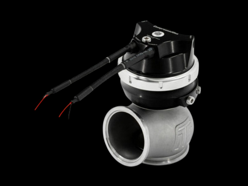 Turbosmart WG60CG PowerGate 60 wastegate, black cap, side view, wiring and V-band inlet visible