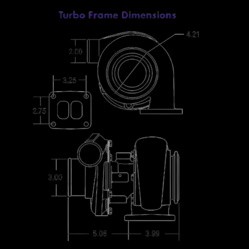 BorgWarner S200SX-56 turbo dimension diagram, front flange, compressor housing, and side profile views with measurements