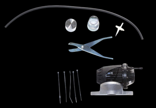 HKS SUPER SQV4 Black Edition kit for GDB EJ205/EJ255/EJ257, showing valve, hose, hardware and pliers laid out