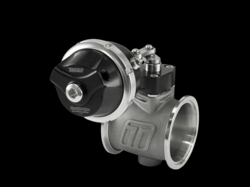 Turbosmart PSG50CG StraightGate50 wastegate in black, angled view showing actuator, flange and outlet