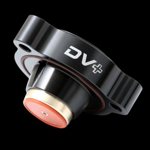 GFB DV+ diverter valve for 2022+ Subaru WRX, angled view showing black housing, orange piston, and mounting holes