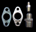 BL T6/Large Frame Turbo Oil Fitting Kit showing oval drain flanges and threaded NPT fitting with banjo bolt
