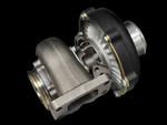 BL-5757 turbocharger, side angle showing turbine housing, compressor scroll, and bolted center section with gasket